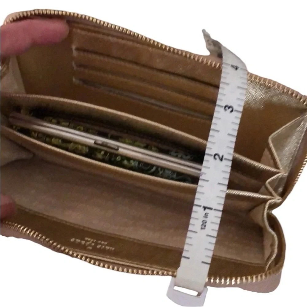 Kate Spade Gold metallic full size zip Wallet with Phone Storage & wrist strap